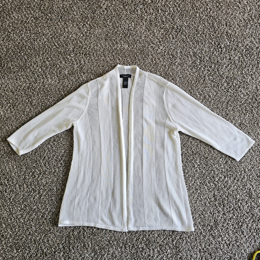 Grace Karin White Boho Cropped Shrug Cardigan Open Front, Knit Bolero,